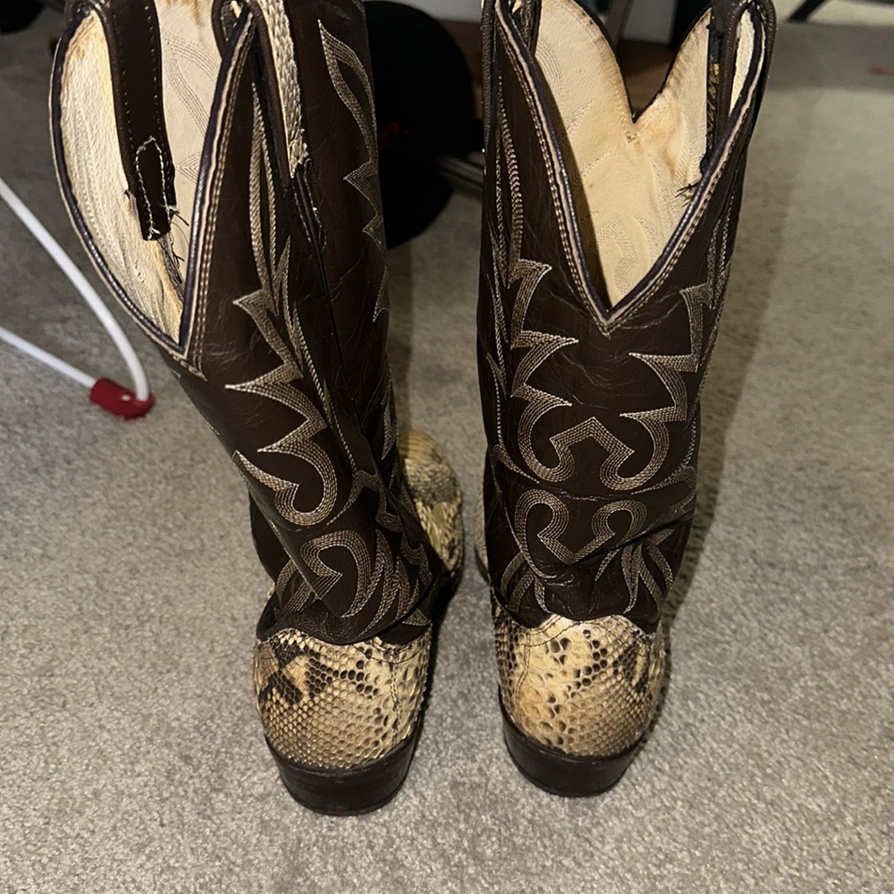RARE Vintage Snake Skin Leather Dan Post Cowboy Boots - Picture 5 of 8